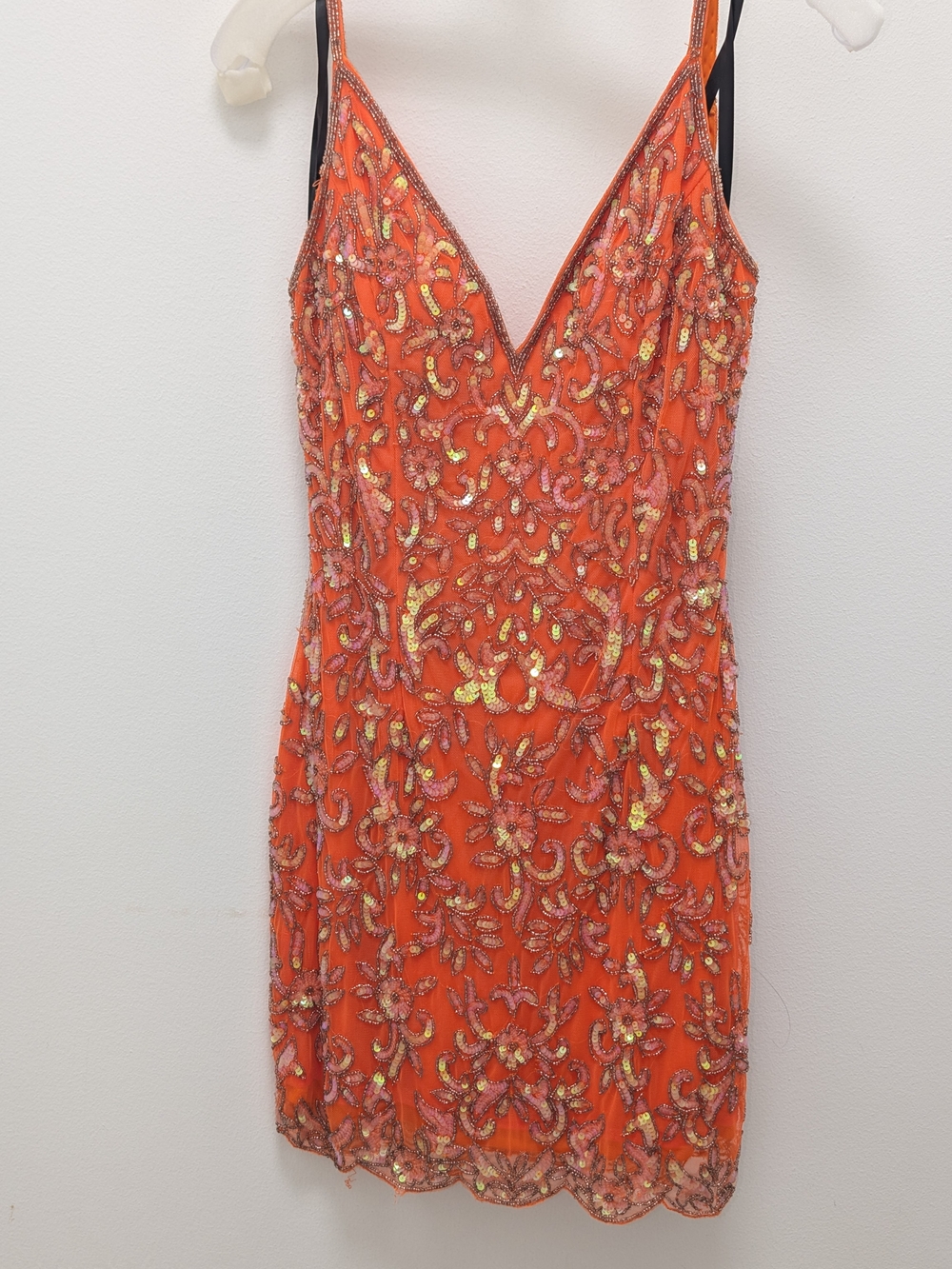 Primavera Couture Orange Beaded V-Neck Slip Dress
